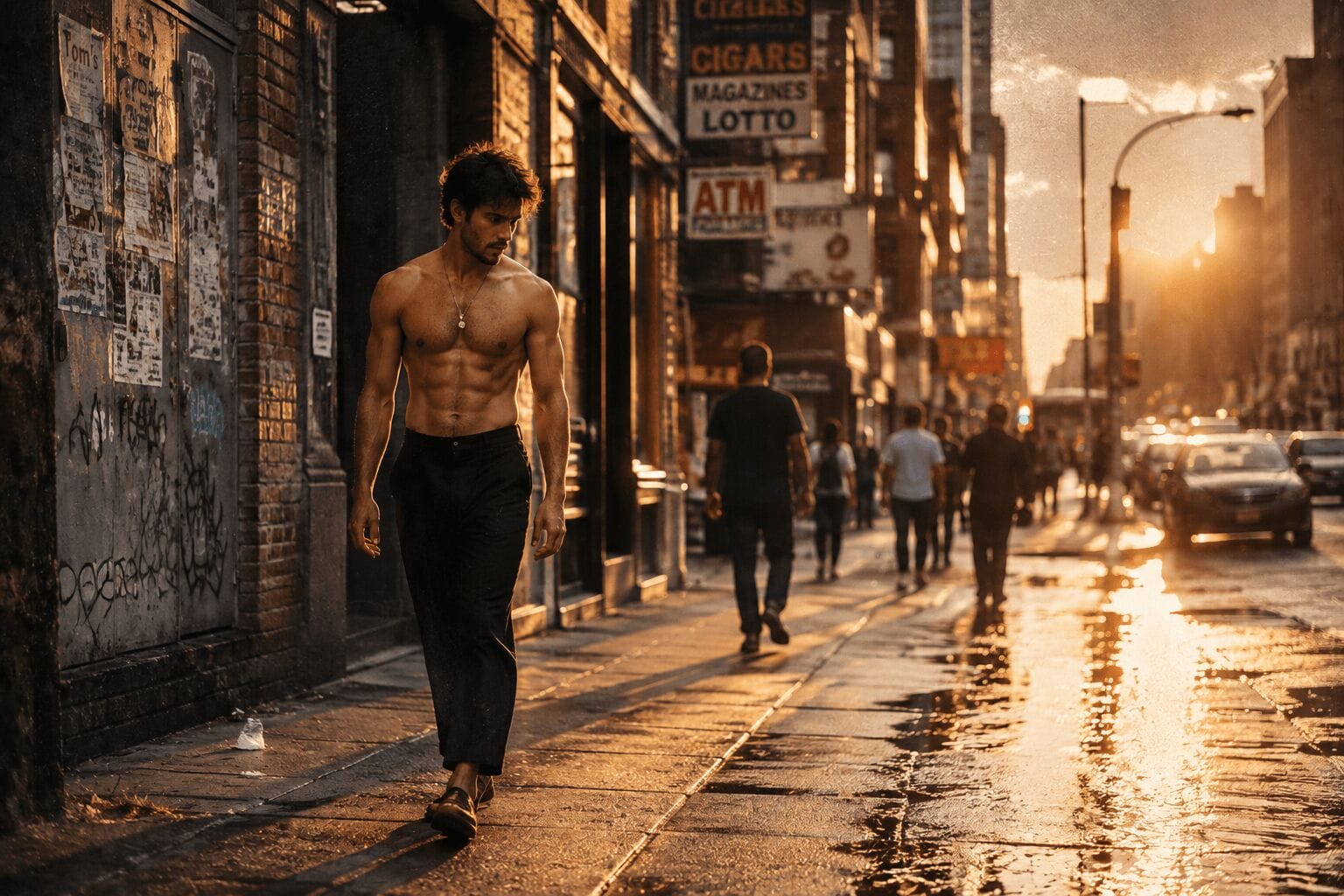 Emotion in street photography ideas Man walking on street by himself without shirt Emotion in street photography ideas Man walking on street by himself without shirt
